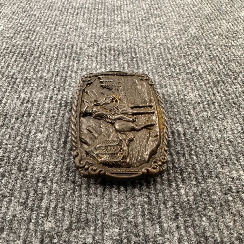 Cowboy Belt Buckle Men OS Western Horse Rider Mountains Bronze Vintage rodeo